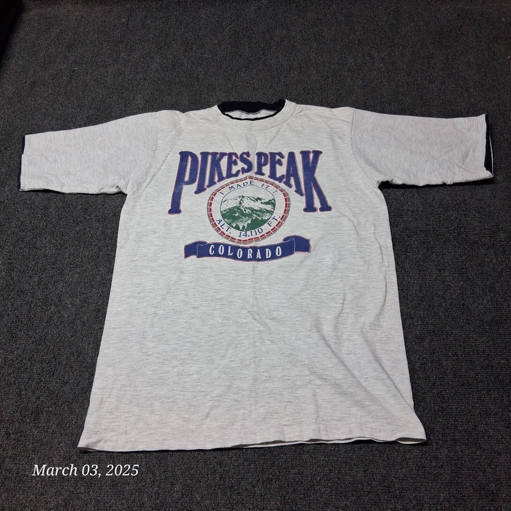 Vtg Alore Pikes Peak Colorado T Shirt Men Size Large Gray Crew Neck 90s